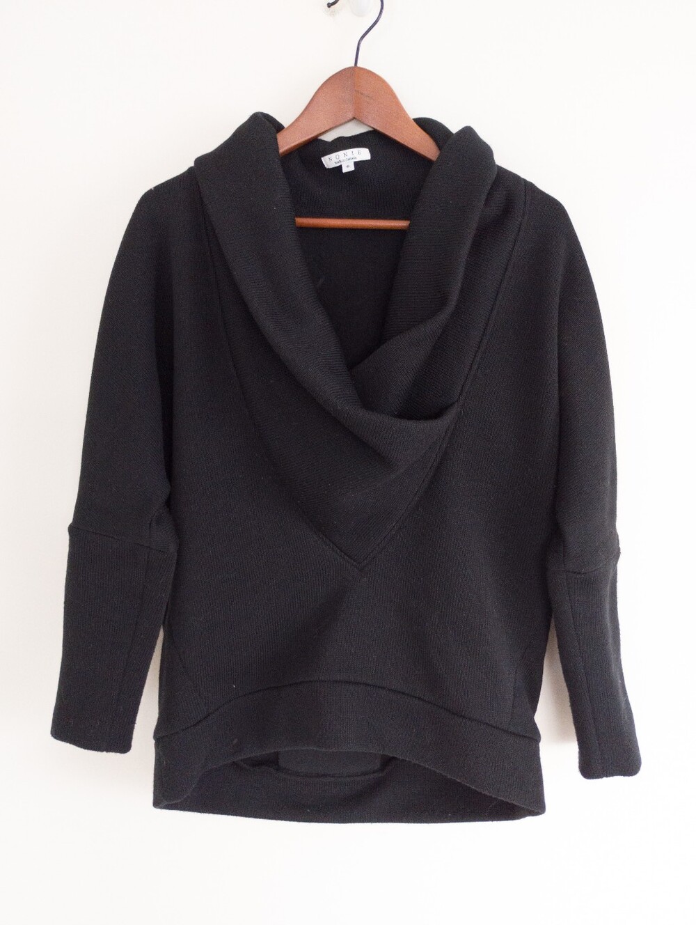 NONIE Black Cowl Neck Split Back Knit Pullover Sweater Size 6 Made in Canada